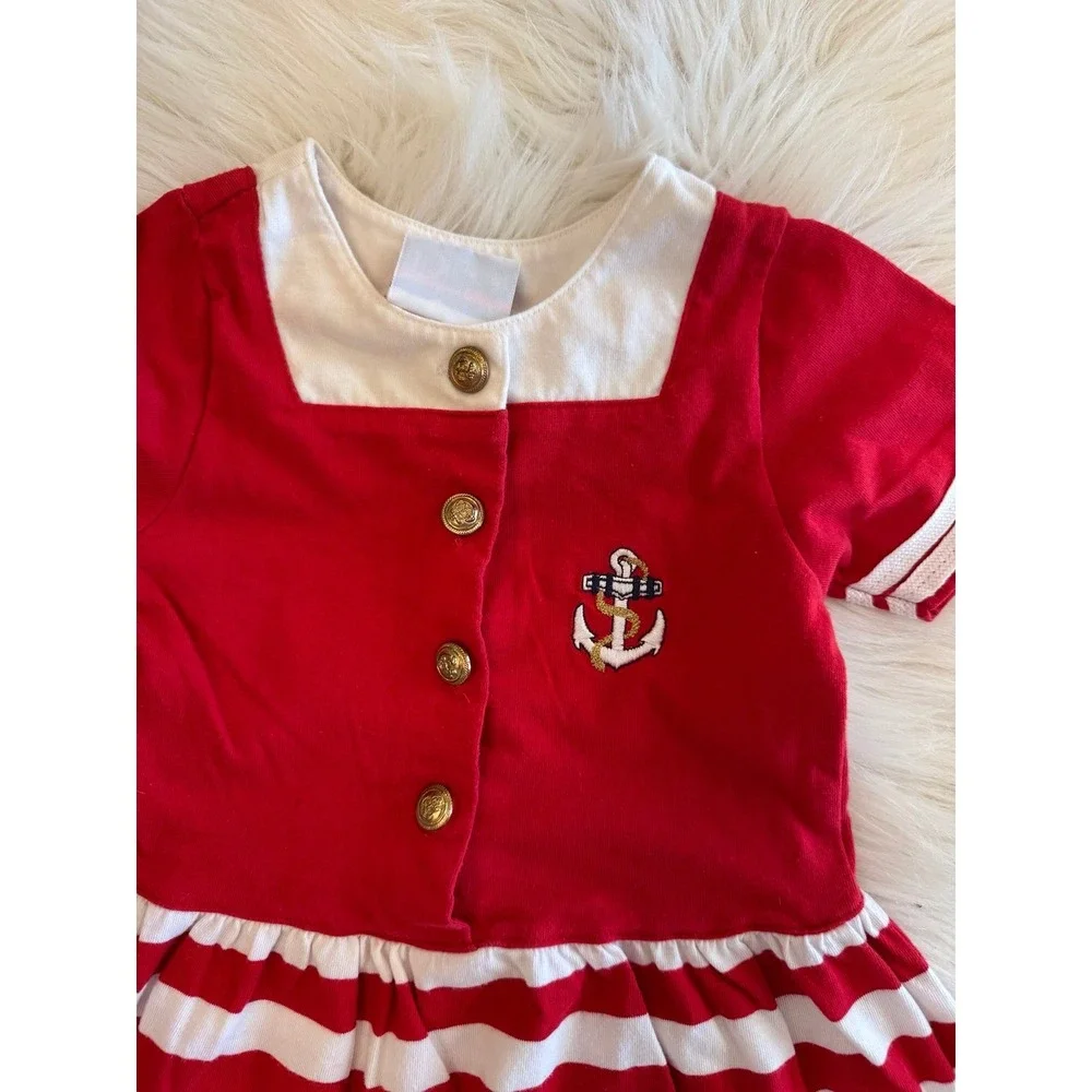 Vintage in design sailor striped red white dress‎ size 2 fit